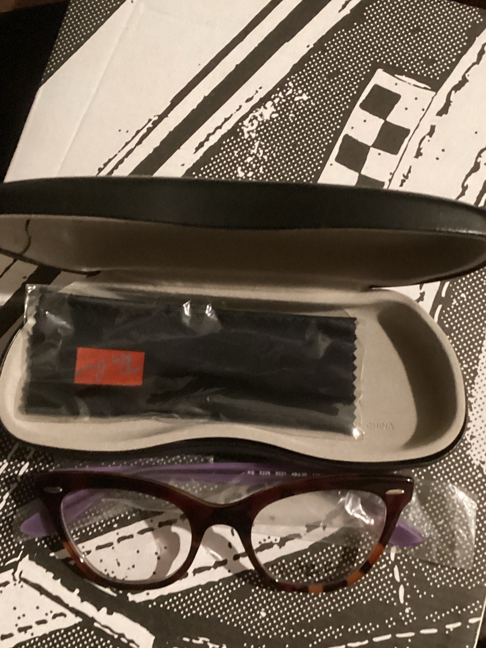Ray-Ban Black Logo Hard Sunglasses Case with Brown Tortoiseshell Frames Rx